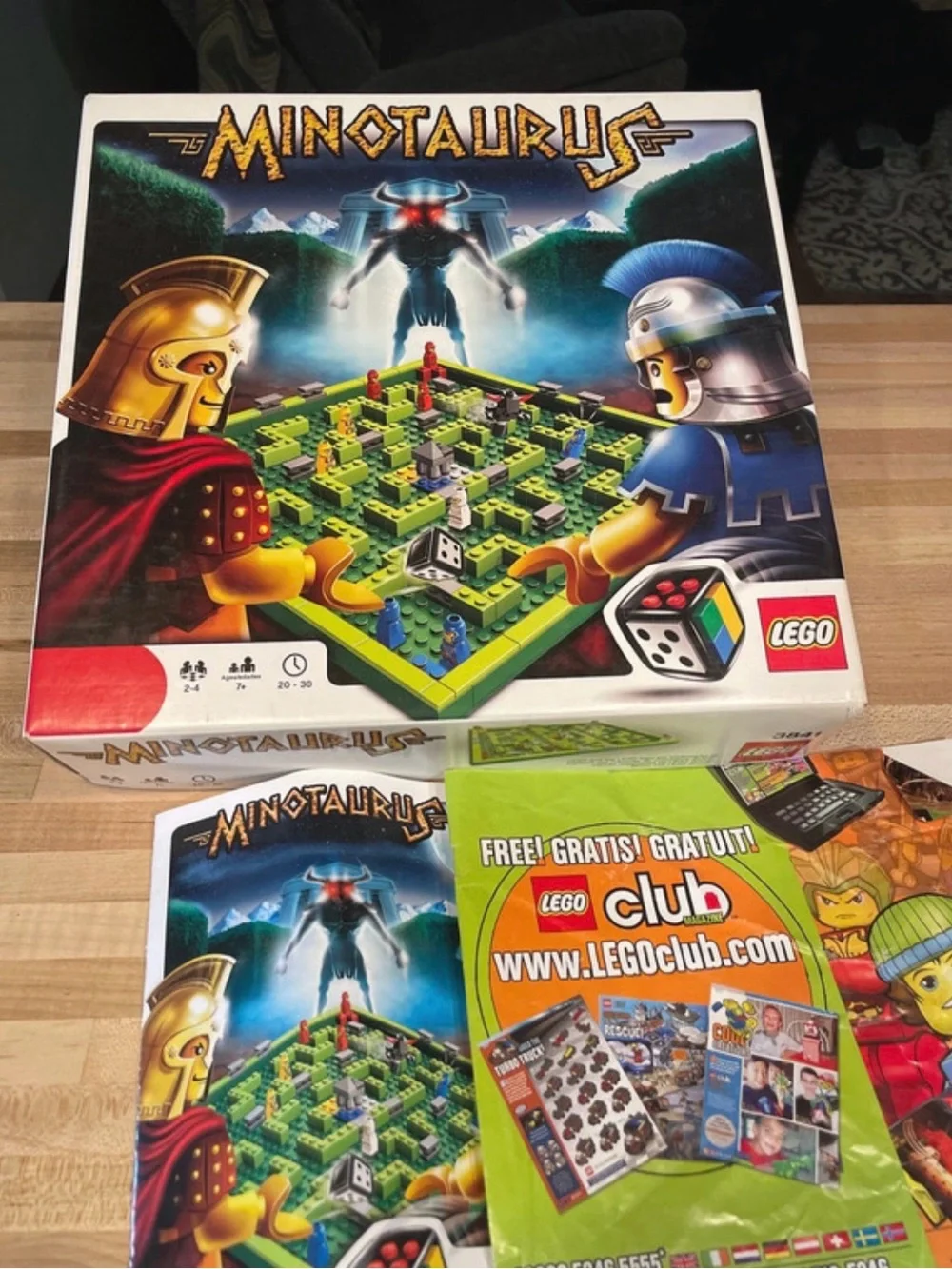 Lego Minotaurus Board Game Box with Green, Blue, Red, Yellow and Gold Artwork
